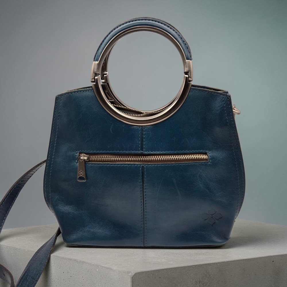 Patricia Nash Aria Caribbean Blue Satchel Bag With Silver Metallic Cutout Floral - Picture 2 of 16